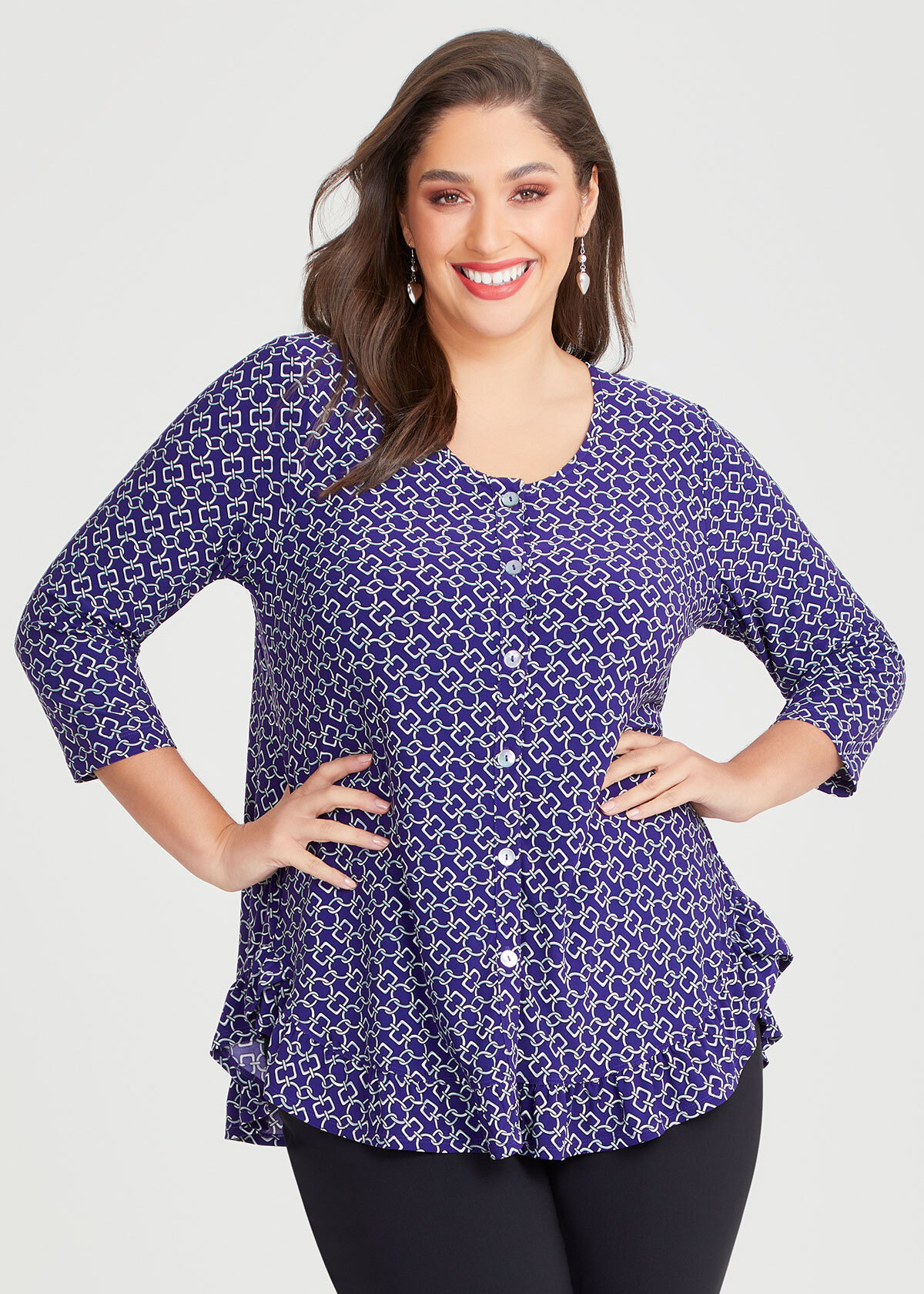 Shop Plus Size Button Front Ruffle Hem Top in Multi | Taking Shape AU