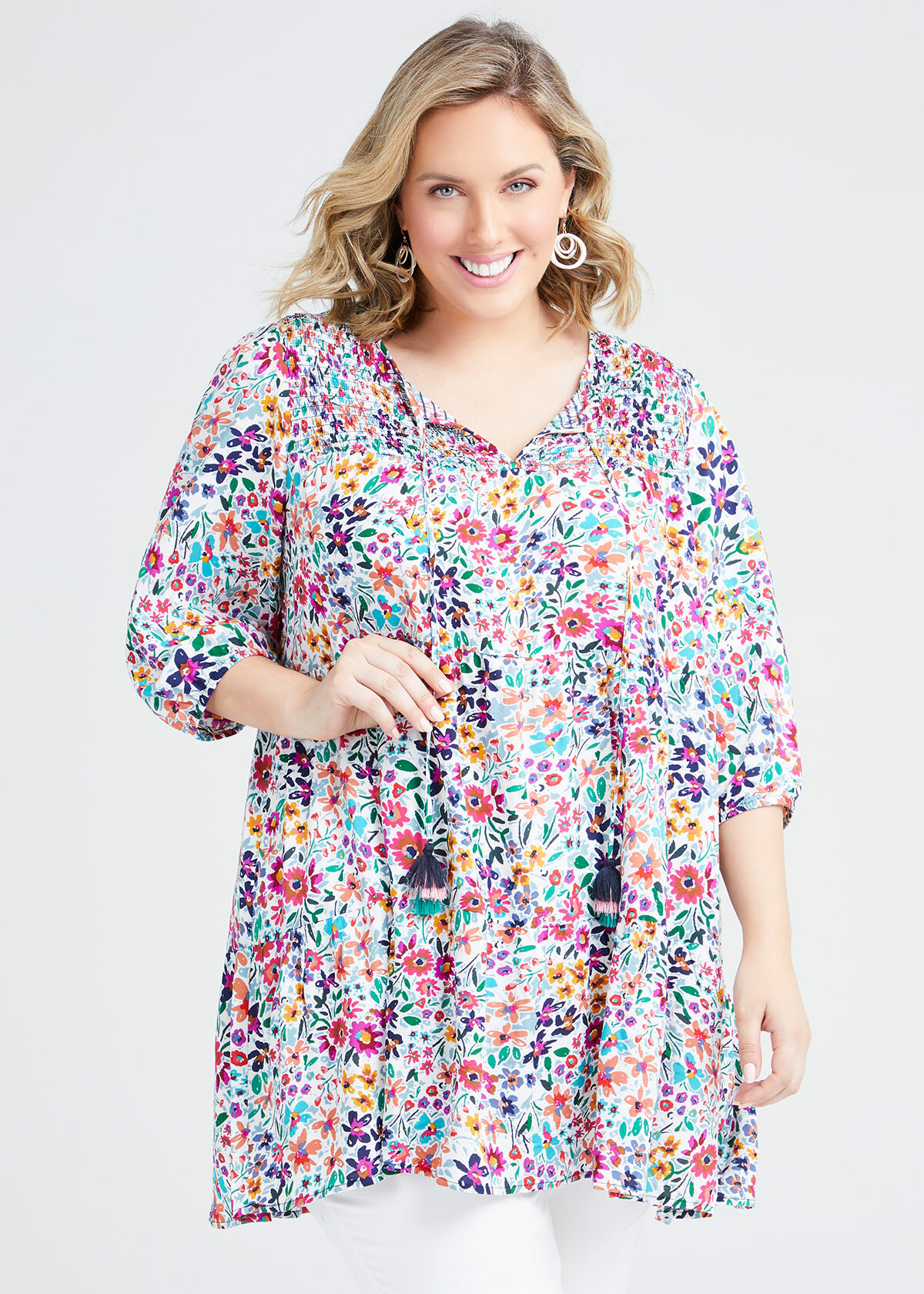 Shop Plus Size Natural Floral Tiered Tunic in Print | Taking Shape AU