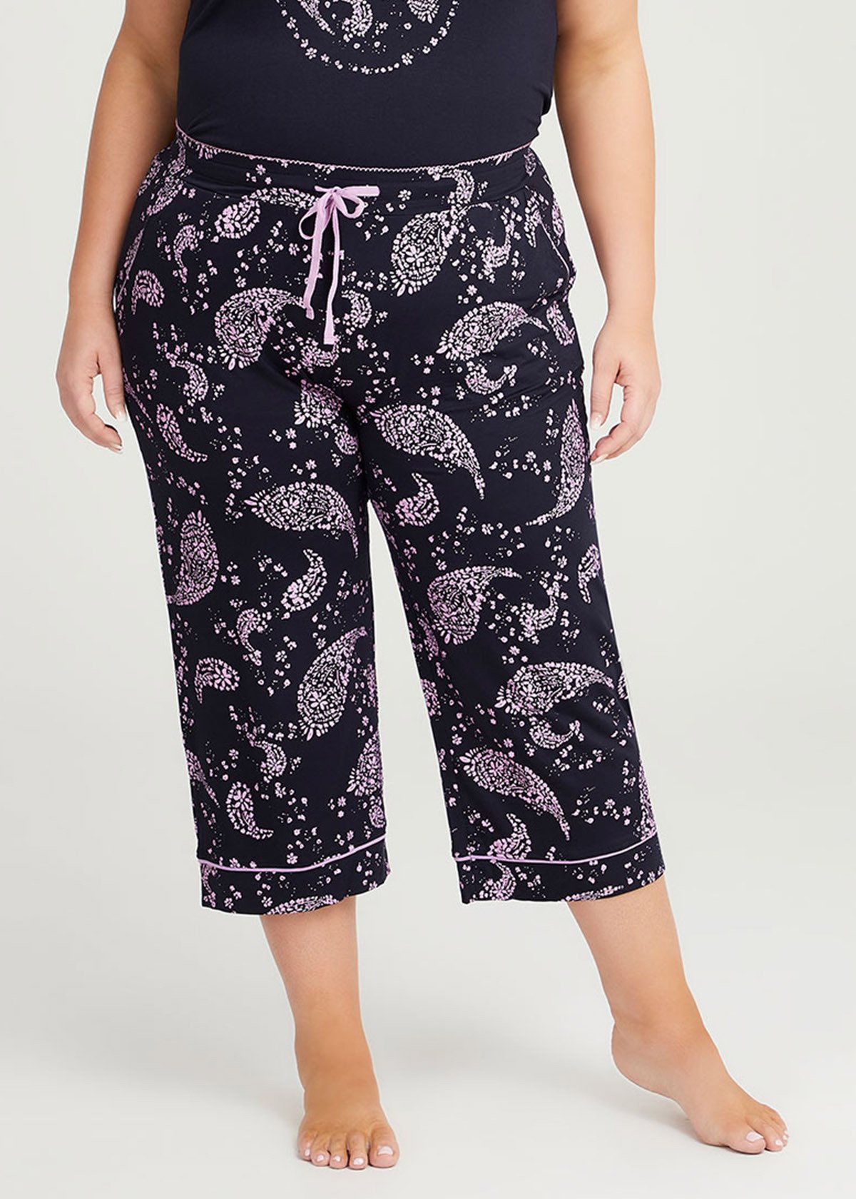 Shop Plus Size Bamboo Paisley Pyjama Crop Pant in Blue | Taking Shape AU