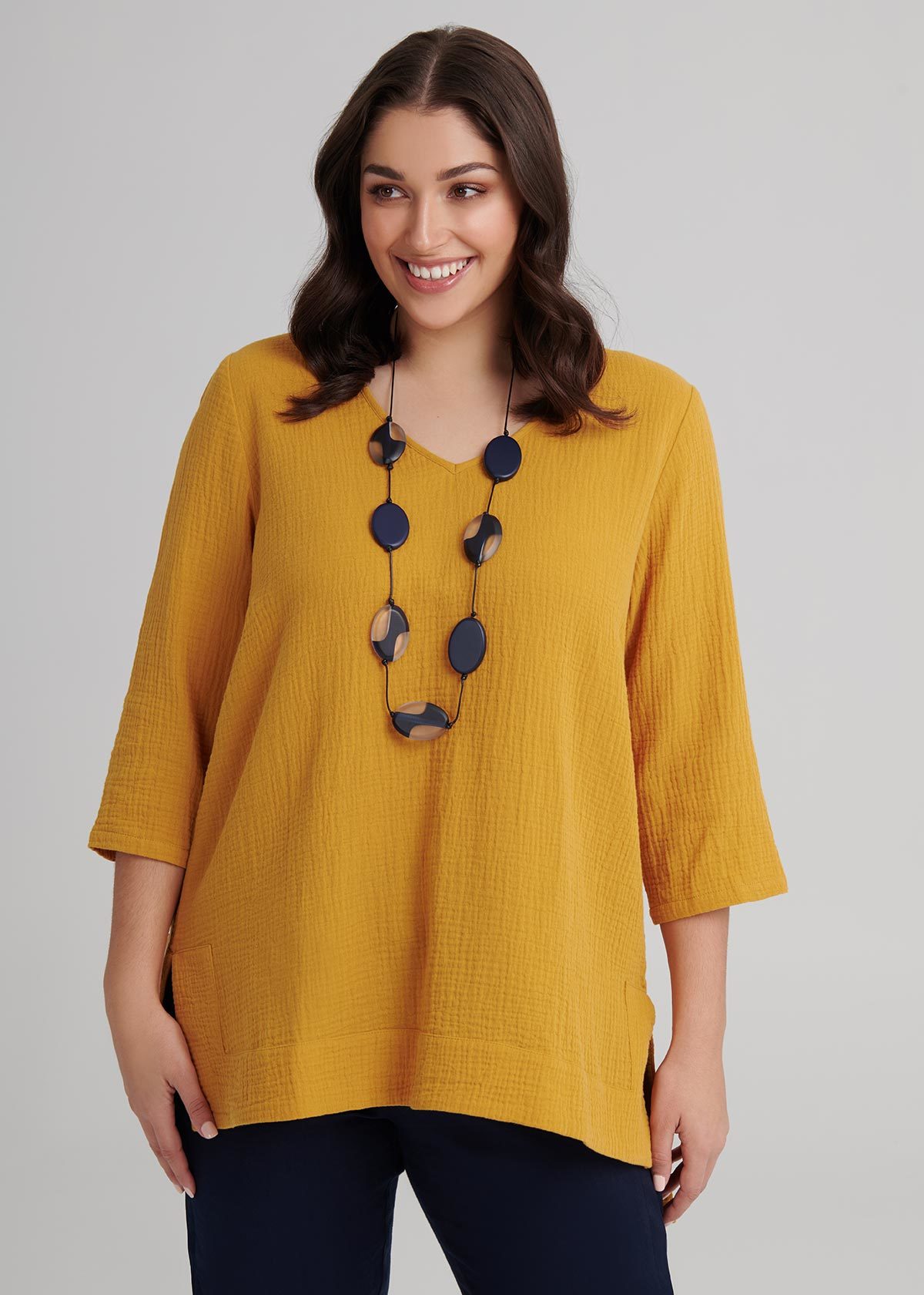 Shop Plus Size Cotton Malta Top in Yellow Taking Shape AU