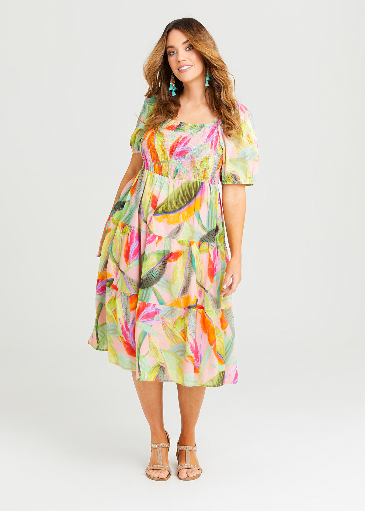 Plus size Tropical Ruched Vacation Dress main image 1