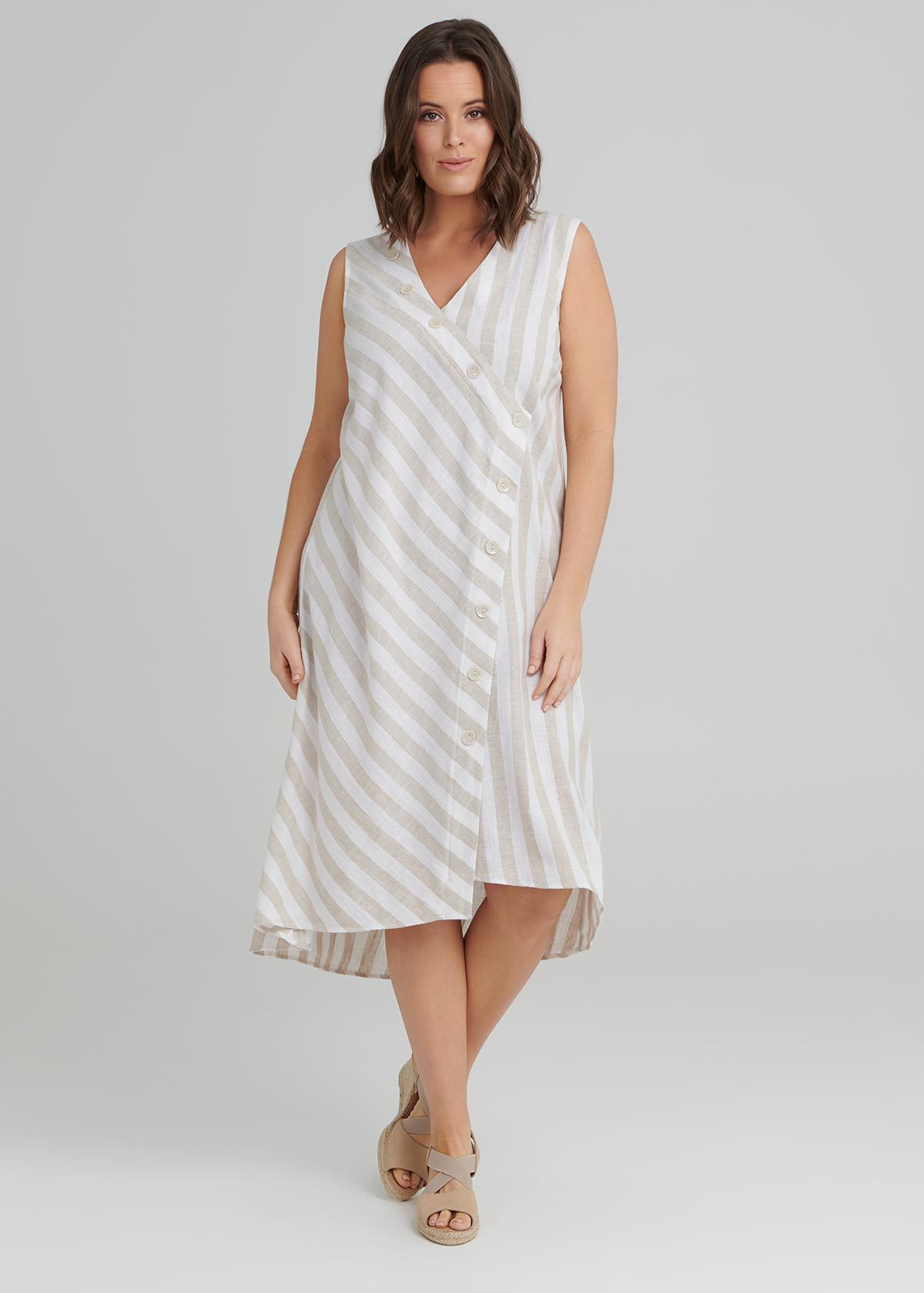 Shop Santo Stripe Linen Dress In White In Sizes 12 To 24 Taking Shape