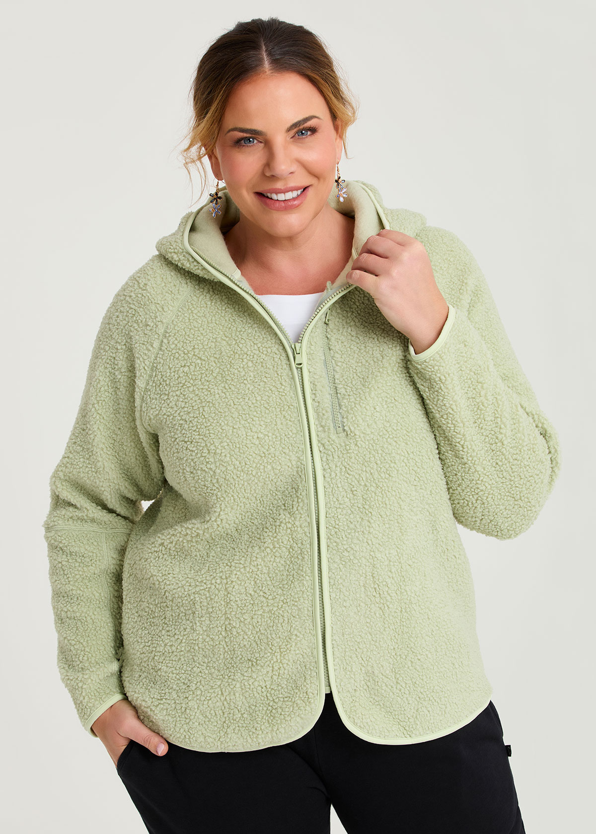 Taking Shape Teddy Hooded Jacket Size 12 in Pistachio - Plus Size Women's Tops & T Shirts