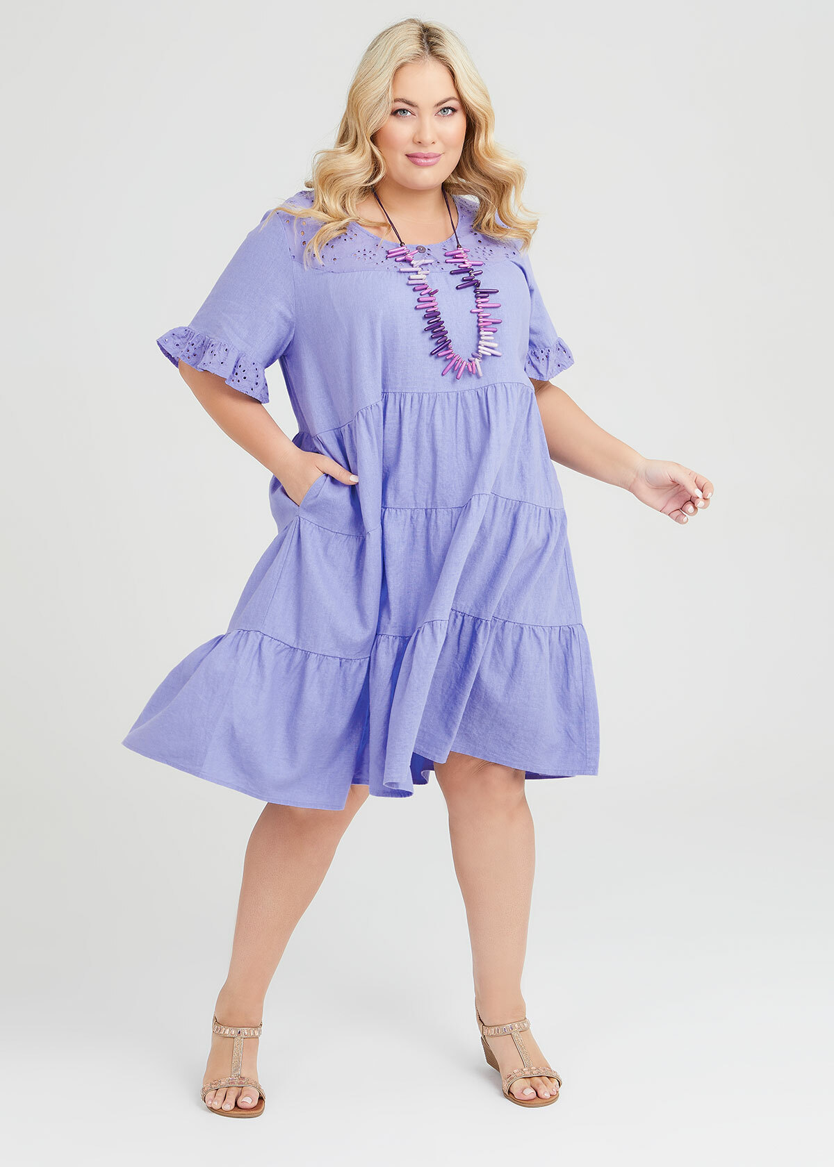 Shop Plus Size Linen Blend Tier Dress in Purple | Taking Shape AU