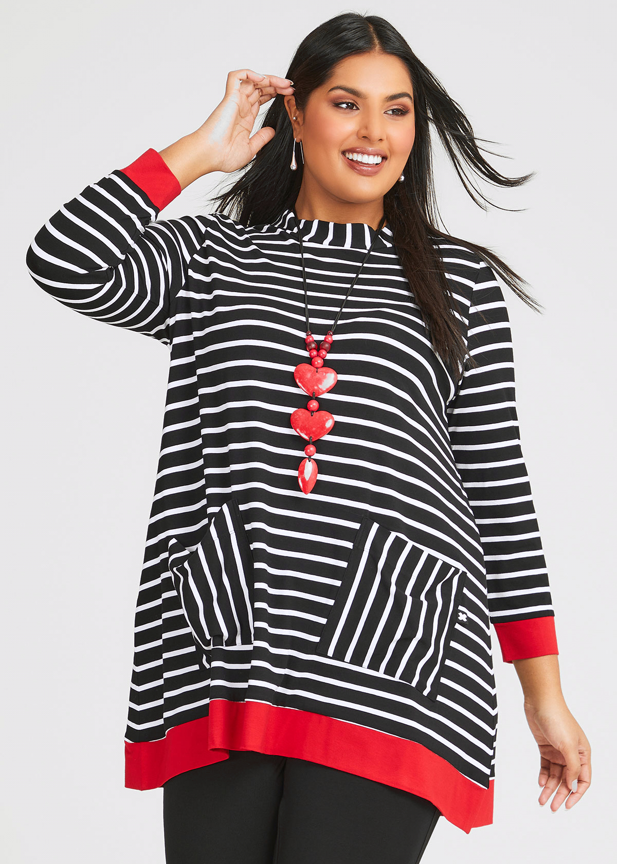 Shop Plus Size Natural Seeing Red Stripe Tunic in Multi, Sizes 12-30