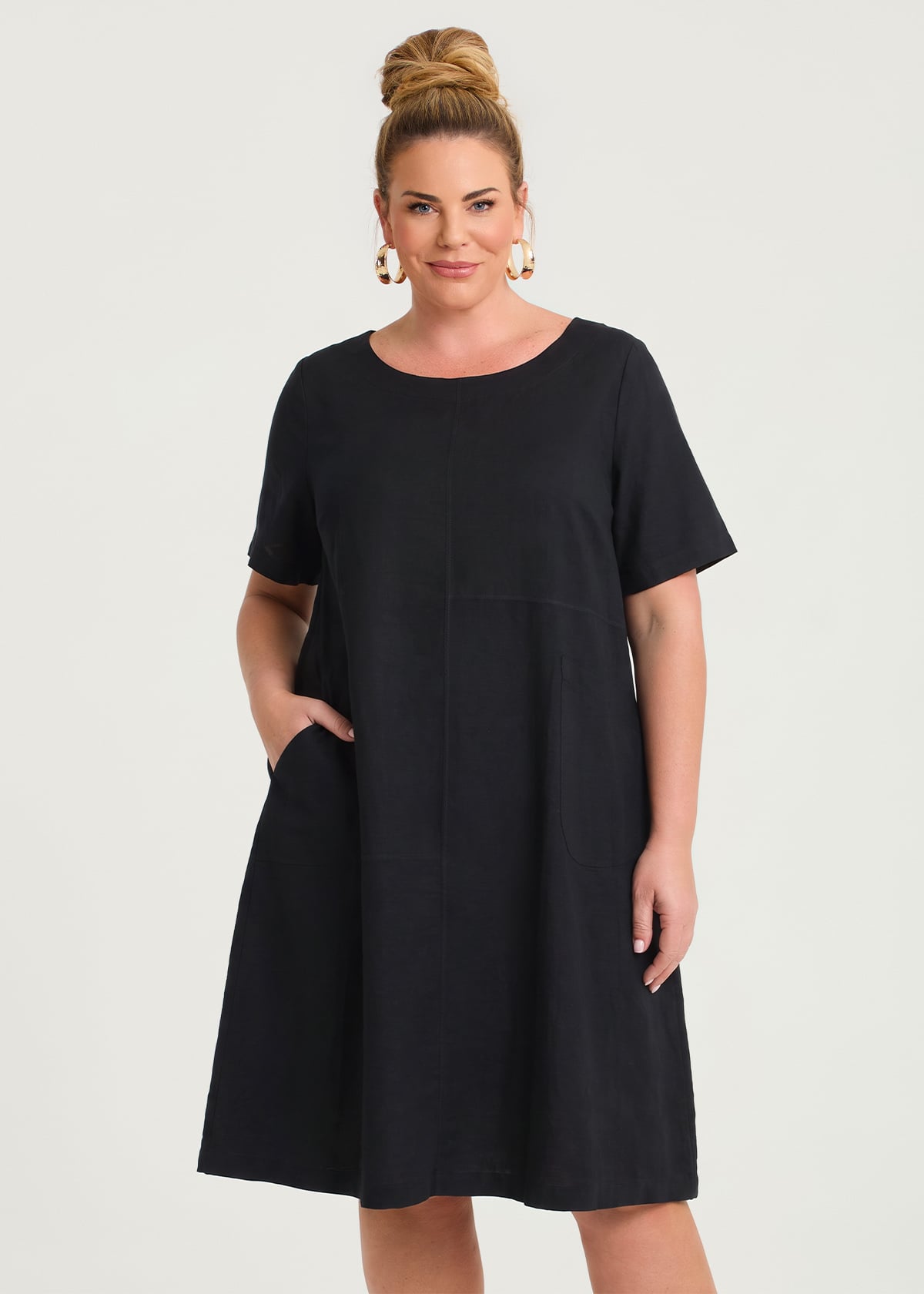 Taking Shape Cotton Linen Spliced Dress Size 10 in Black - Plus Size Women's Dresses