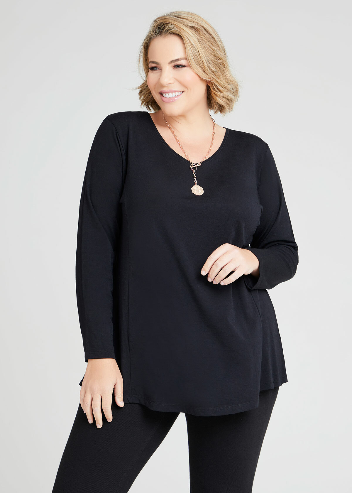 Shop Plus Size Wool Bamboo V-neck Top in Black | Taking Shape AU
