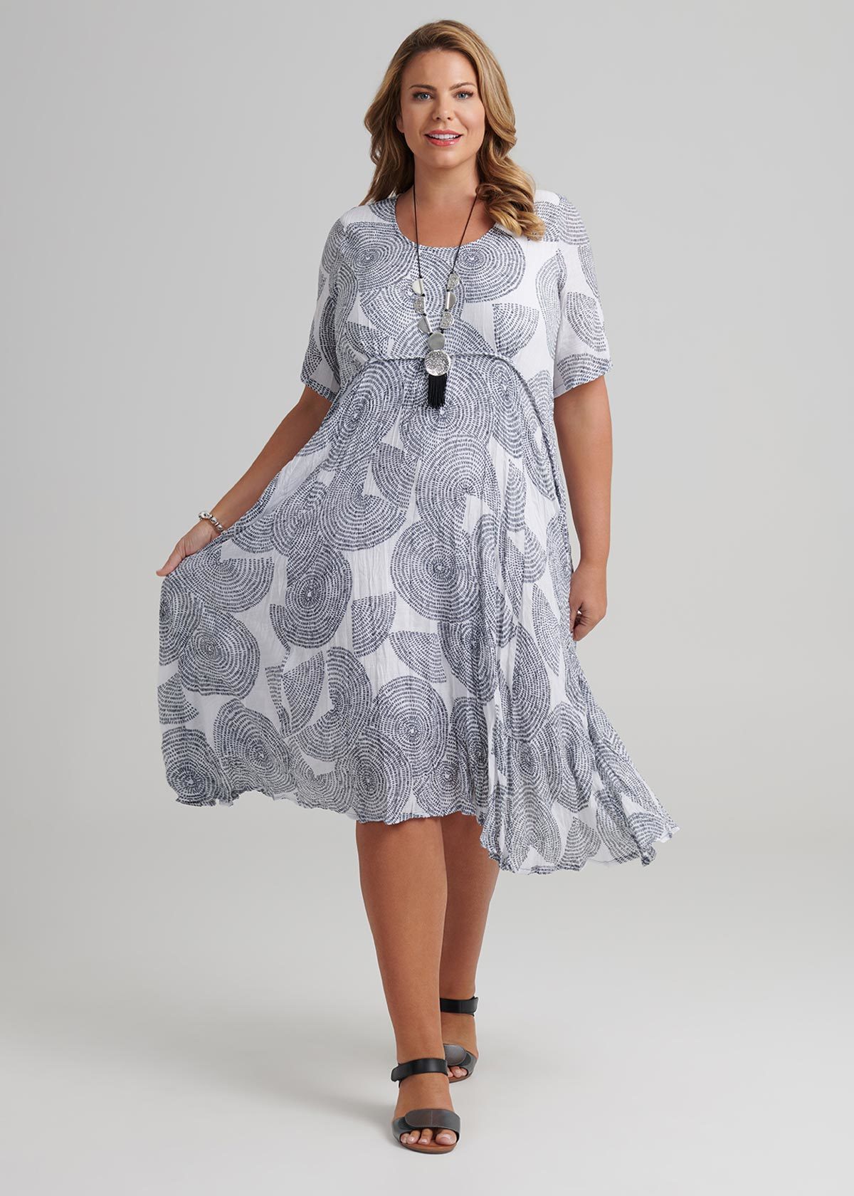 Abstract Circles Dress in Print, Sizes 12-30 | Taking Shape NZ