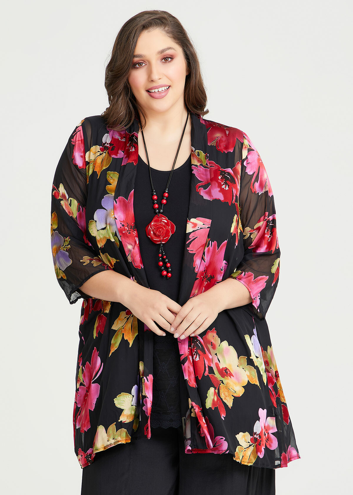 Shop Plus Size Satin Burnout Cardigan in Multi | Taking Shape AU