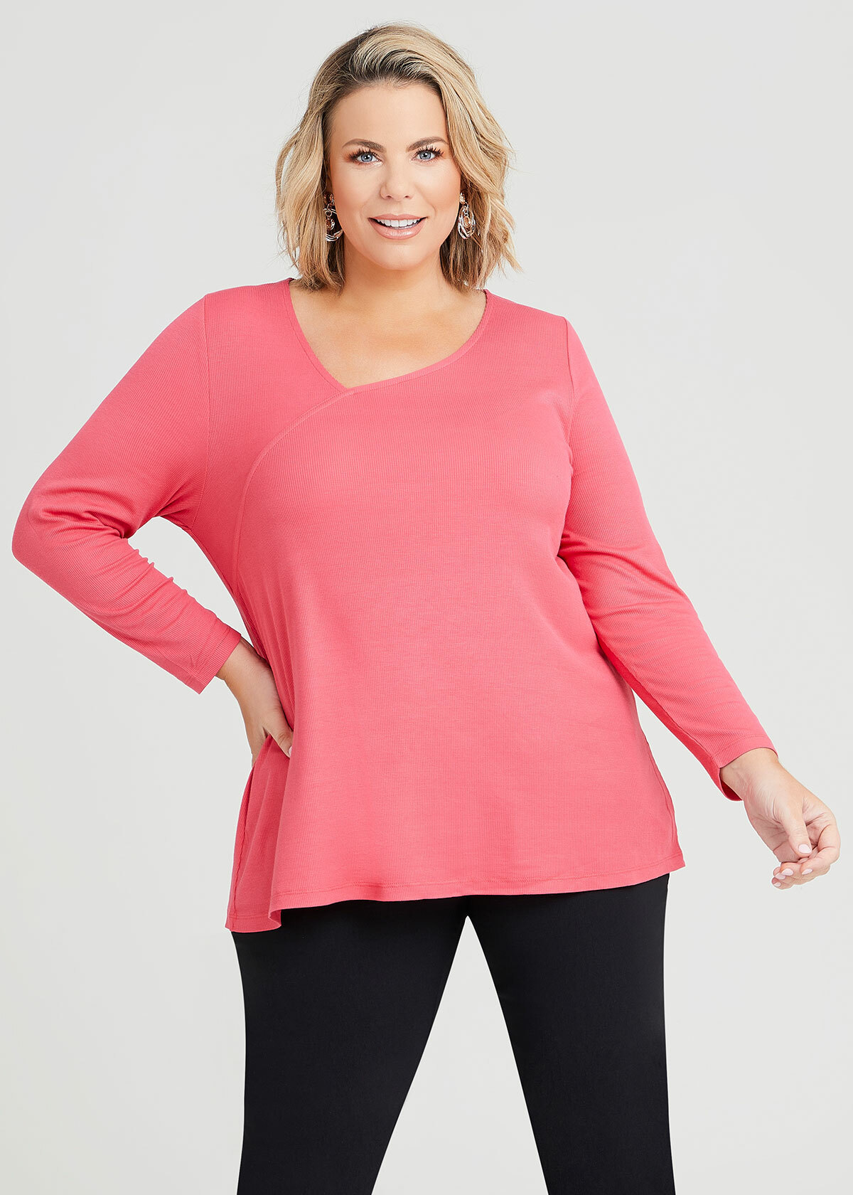 Shop Plus Size Long Sleeve Assymetrical Top in Red | Taking Shape AU