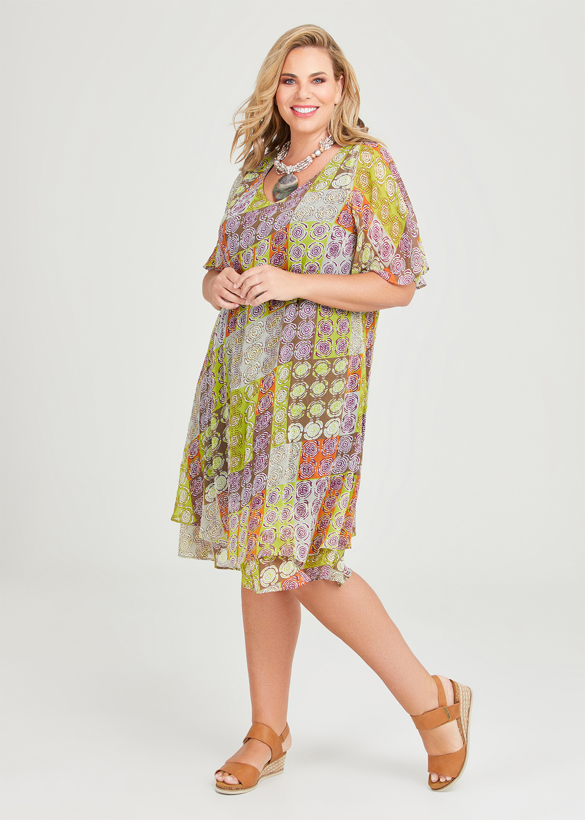 Shop Plus Size Chiffon Overlay Dress in Multi | Taking Shape AU
