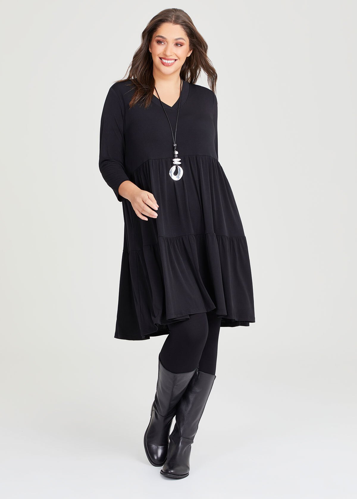 Shop Plus Size Luna Tier Midi Dress in Black | Taking Shape NZ
