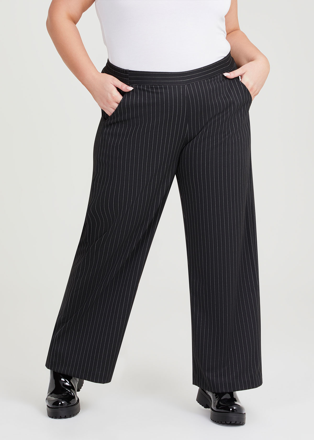 Shop Plus Size Pinstripe Straight Leg Pant in Black | Taking Shape AU