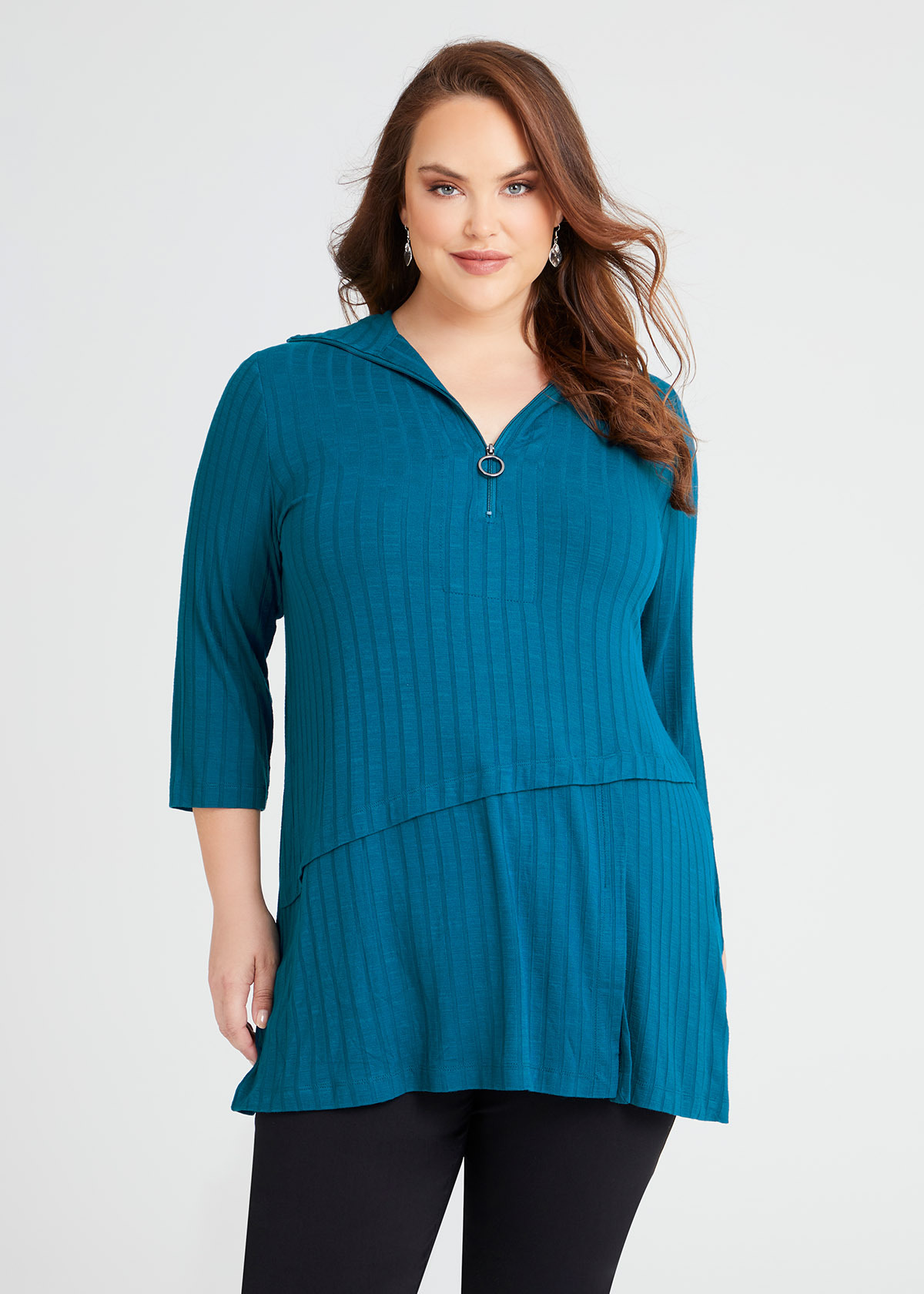 Shop Plus Size Rib Knit Natural Zip Top in Green | Taking Shape AU