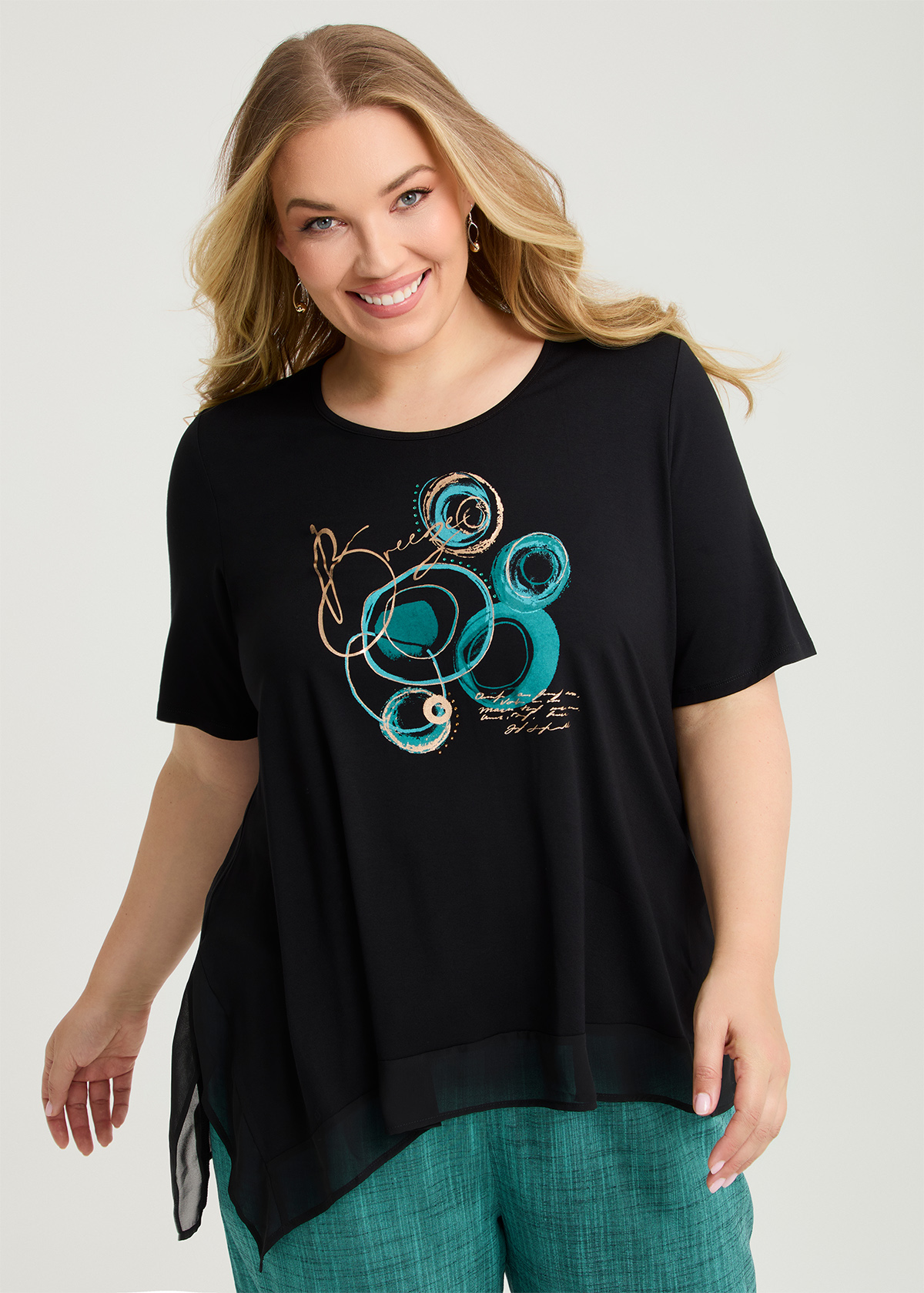 Taking Shape Breeze Foil Spot Natural Top Size 12 in Black, Natural Viscose - Plus Size Women's Tops & T Shirts