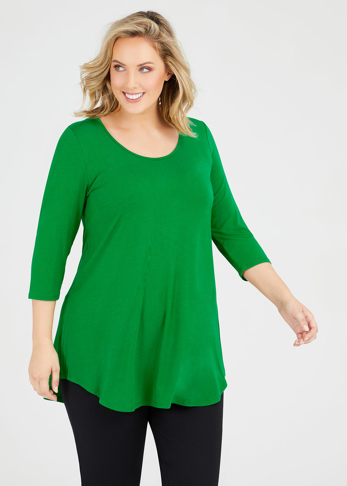 Shop Plus Size Bamboo Base 3/4 Sleeve Top in Green | Sizes 12-30 ...