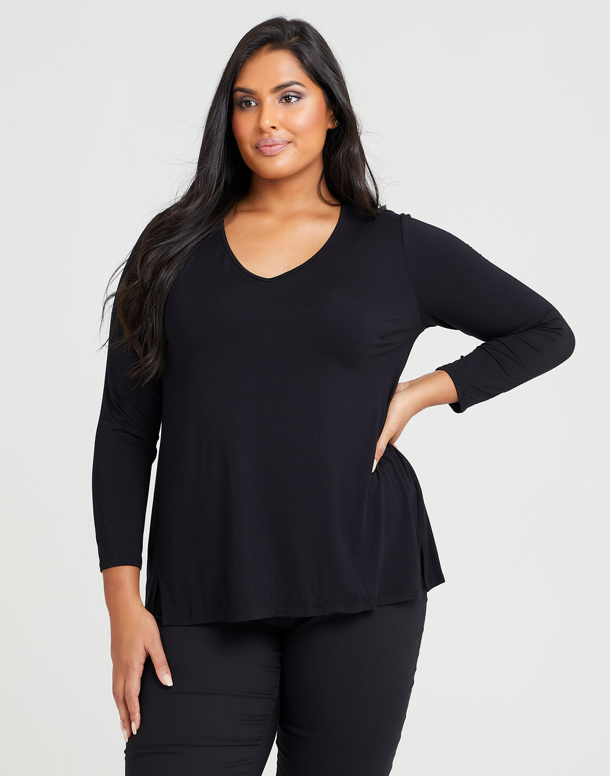 Shop Plus Size Bamboo Long Slv Day To Day Top in Black | Sizes 12-30 ...