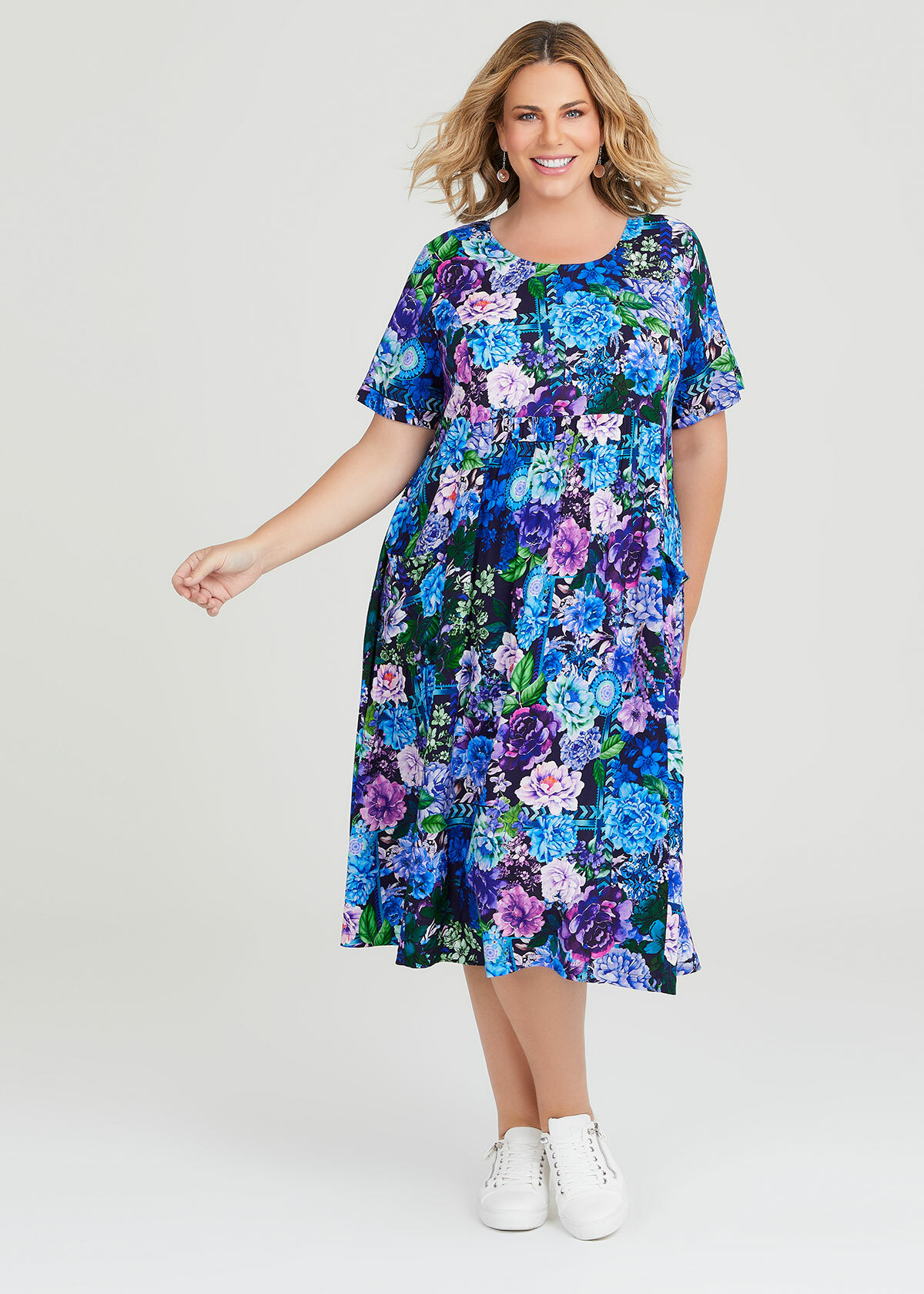 Shop Plus Size Natural Patchwork Floral Dress in Multi | Sizes 12-30 ...