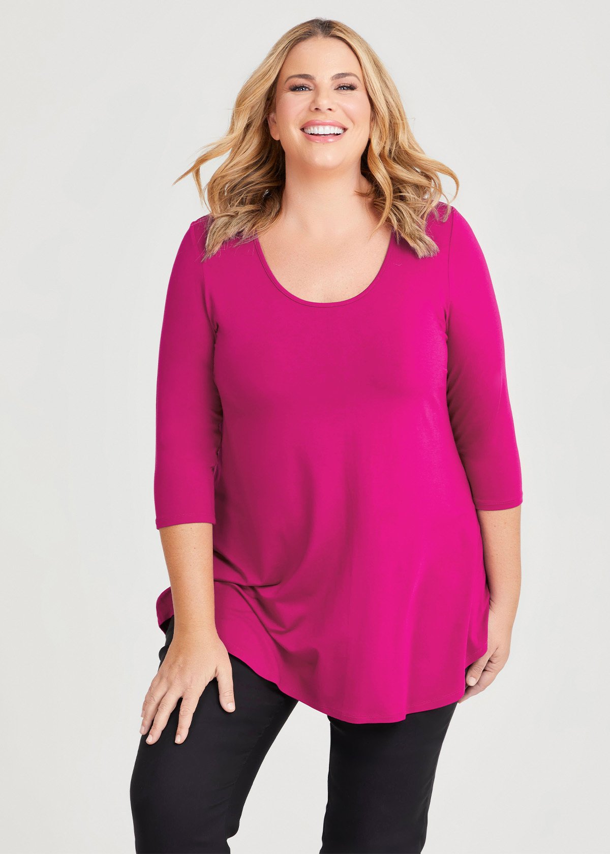 Shop Plus Size Bamboo Base 3/4 Sleeve Top in Red | Taking Shape AU