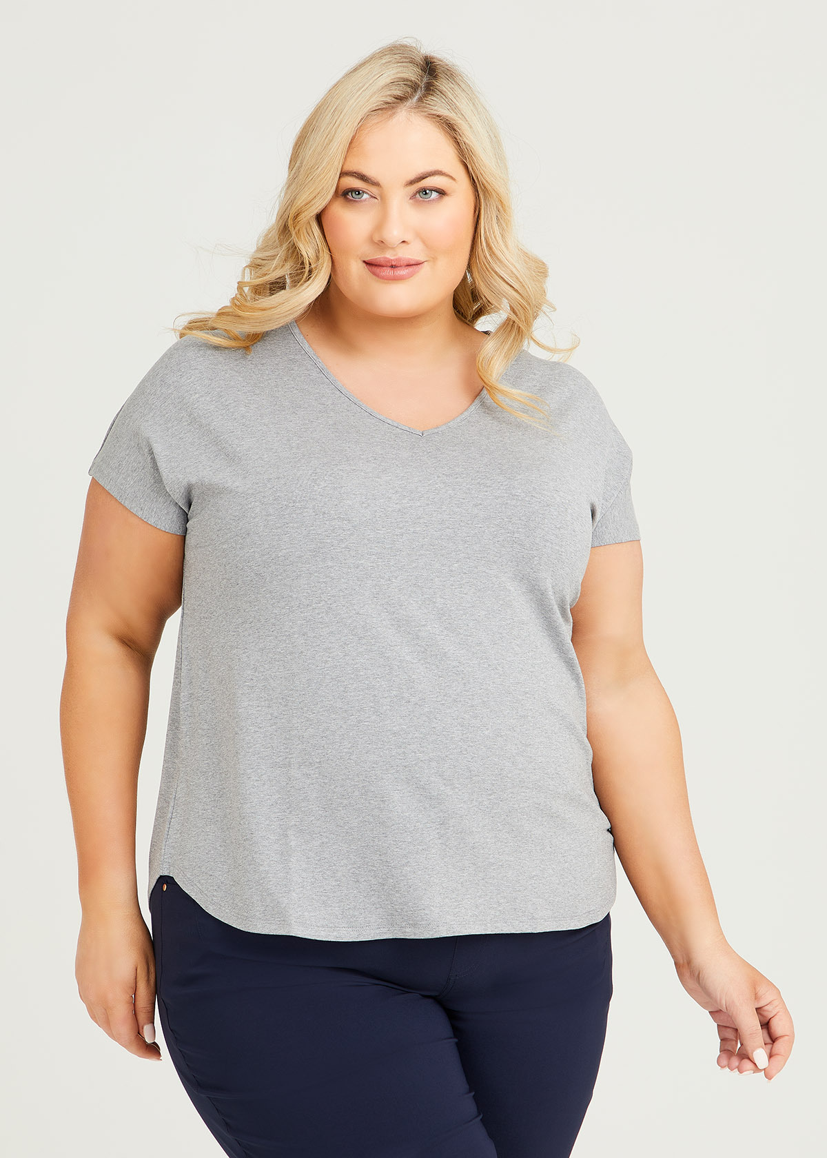 Shop Plus Size Natural Everyday V-neck Top in Grey | Sizes 12-30 ...