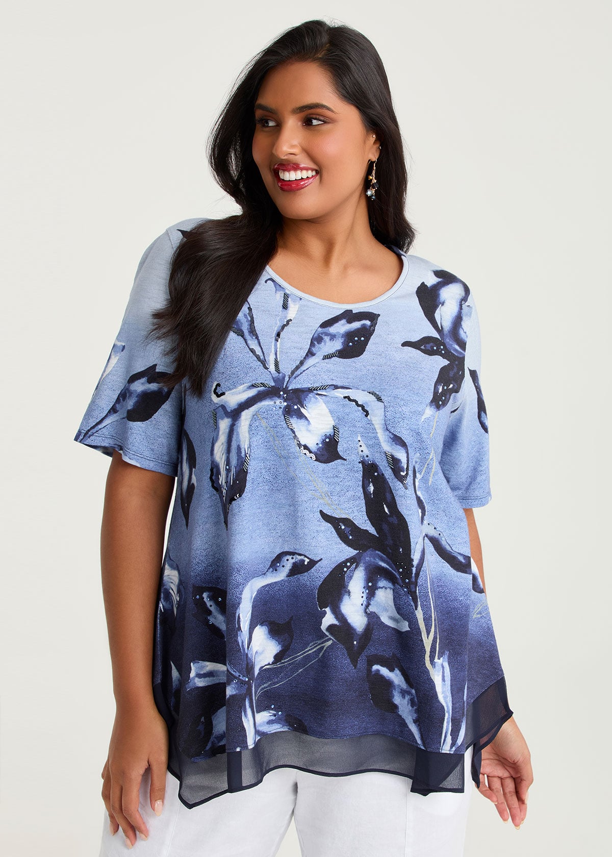 Taking Shape Fleur Cotton Modal Slub Top Size 20 in Dark Indigo Print - Plus Size Women's