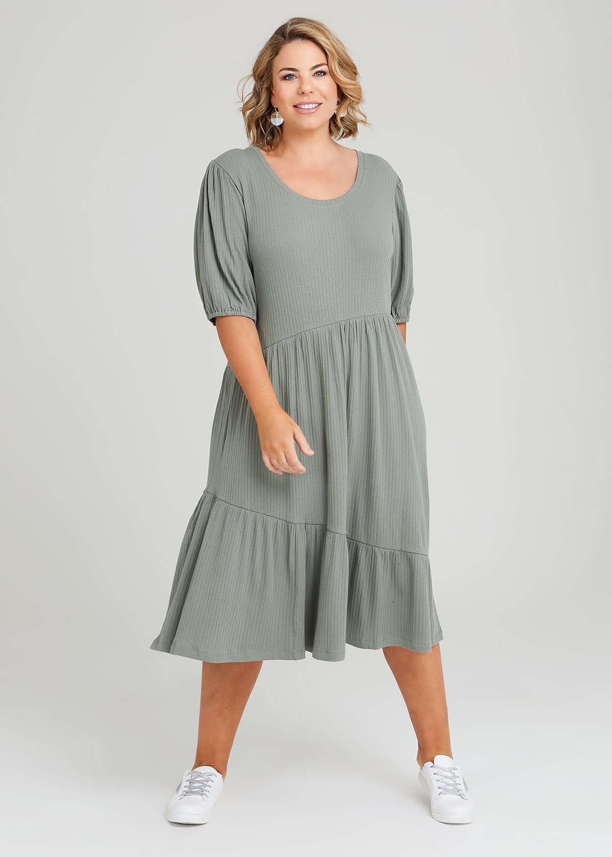 Shop Plus Size Cotton Asymmetrical Rib Dress in Green | Taking Shape AU